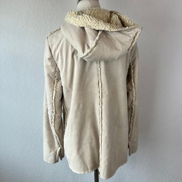 Vintage Y2K Faux Suede Faux Fur Sherpa Lined Jacket Button Up Hood size Medium - Picture 2 of 13